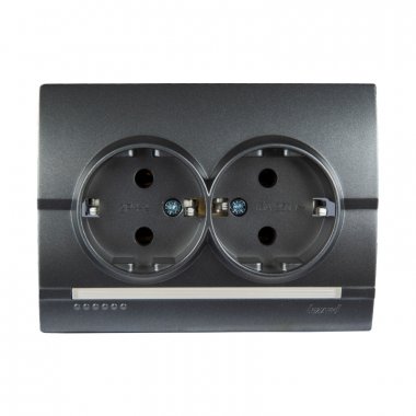 Фотография товара 'Lezard 702-2930-128 DERIY Розетка двойная б/з керамика темно-серая и жемчужно-белая металлик'