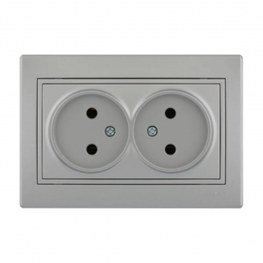 Фотография товара 'Lezard 701-1010-128B MIRA Розетка двойная б/з бакалит метал серый со вставкой'