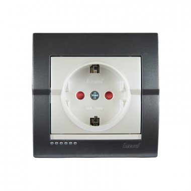 Фотография товара 'Lezard 702-2930-124B DERIY Розетка с защитой от детей темно-серая и жемч-бел. металлик'