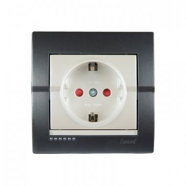 Фотография товара 'Lezard 702-2930-124 DERIY Розетка с защитой от детей керамика темно-серая и жемч-бел. металлик'