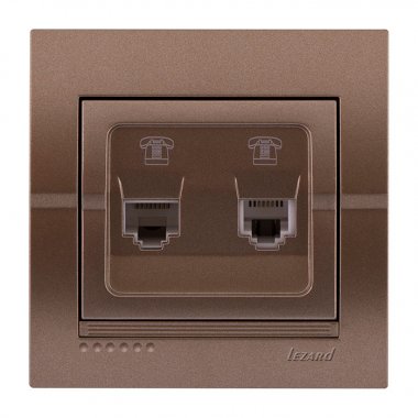 Фотография товара 'Lezard 702-3131-138 DERIY Розетка телефонная двойная евро светло-коричневая металлик'