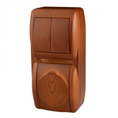 Фотография товара 'Lezard NATA Выключатель 2-х клавишный и розетка с заземлением, с крышкой, 710-0800-173'