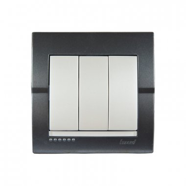 Фотография товара 'Lezard 702-2930-109DERIY Выключатель тройной темно-серый и жемчужно-белый металлик'