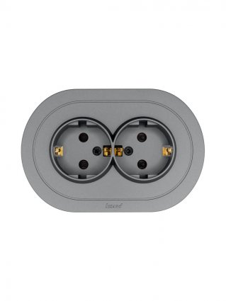 Фотография товара 'Lezard 744-7400-127BPCH OSEN Розетка двойная с защитой от детей ПБТ серый матовый круглая'