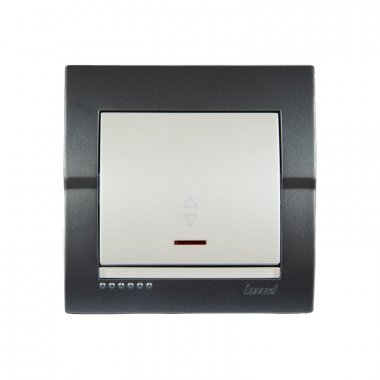 Фотография товара 'Lezard 702-2930-114DERIY Выключатель проходной с подсветкой темно-серый и жемчужно-белый'