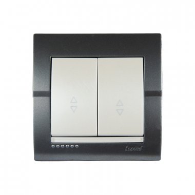 Фотография товара 'Lezard 702-2930-106 DERIY Выключатель проходной двойной темно-серый и жемчужно-белый металлик'