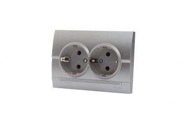 Фотография товара 'Lezard 702-2828-127 DERIY Розетка двойная с/з керамика серебристый металлик'