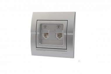 Фотография товара 'Lezard 702-2828-138 DERIY Розетка телефонная двойная евро серебристый металлик'