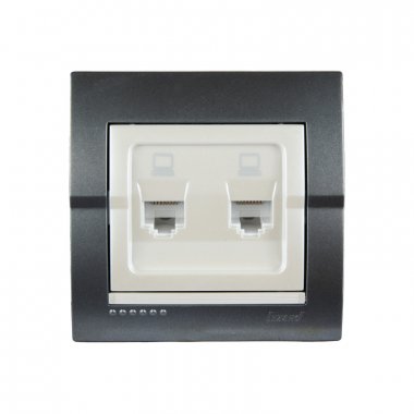 Фотография товара 'Lezard 702-2930-141 DERIY Розетка компьютерная двойная темно-серая и жемчужно-белая металлик'