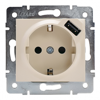 Фотография товара 'Lezard 703-0388-181 RAIN Розетка с/з + USB разъём крем'