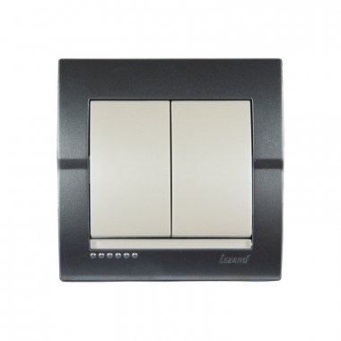 Фотография товара 'Lezard 702-2930-101 DERIY Выключатель двойной темно-серый и жемчужно-белый металлик'