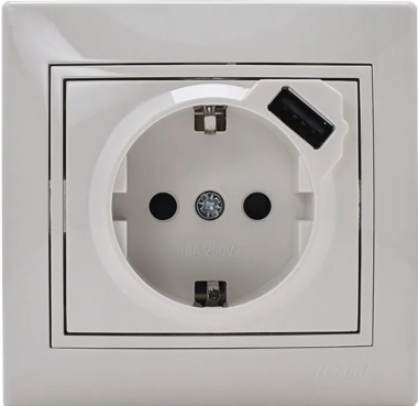 Фотография товара 'Lezard 701-1010-181 MIRA Розетка с/з + USB разъём металл серый со вставкой'