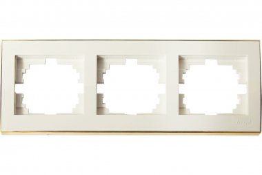 Фотография товара 'Lezard 703-0326-148 RAIN Рамка 3-ая гориз. с вст. цв. бежевый + золото'