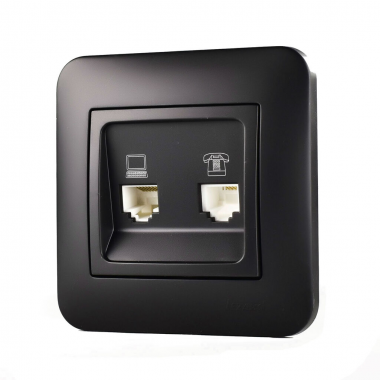 Фотография товара 'Lezard 703-4288-143 RAIN Розетка комп. + телеф. цв. черный бархат'