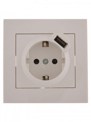 Фотография товара 'Lezard RAIN Розетка с заземлением + USB разъём, 703-0202-181'