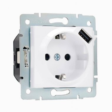 Фотография товара 'Lezard KARINA Розетка с заземлением + USB разъём, 707-0288-181'