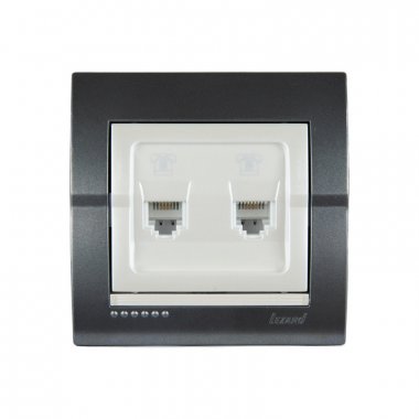 Фотография товара 'Lezard 702-2930-138 DERIY Розетка телефонная двойная евро темно-серая и жемчужно-белая'