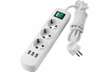 Фотография товара 'Lezard LETITIA Удлинитель с заземлением 3 входа 3 метра с выключателем c USB разъёмом, 721-0303-302U'