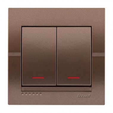 Фотография товара 'Lezard 702-3131-112 DERIY Выключатель двойной с подсветкой св.-коричневый металлик'