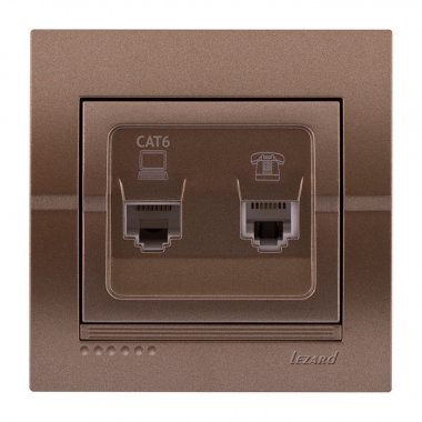 Фотография товара 'Lezard 702-3131-143 DERIY Розетка компьютер+телефон светло-коричневая металлик'