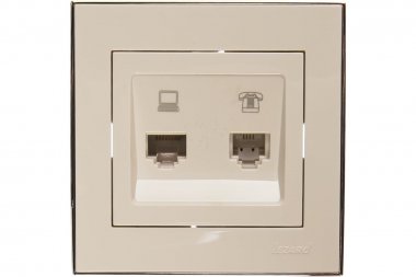 Фотография товара 'Lezard 703-0225-143 RAIN Розетка компьютер+телефон белый с бок. вст. хром'