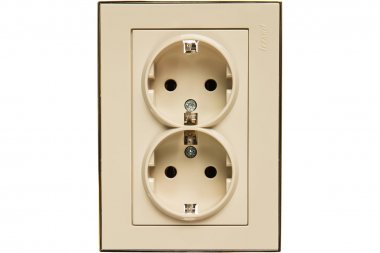 Фотография товара 'Lezard 703-0326-127 RAIN Розетка 2-я с/з керам. цв. бежевый + золото'