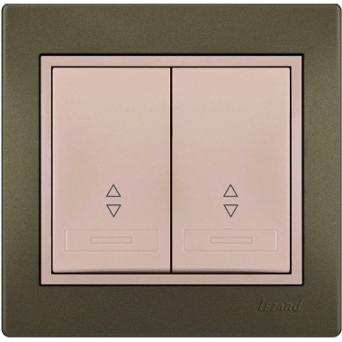 Фотография товара 'Lezard 702-3130-106 DERIY Выключатель проходной двойной светло-коричневый и жемчужно-белый'