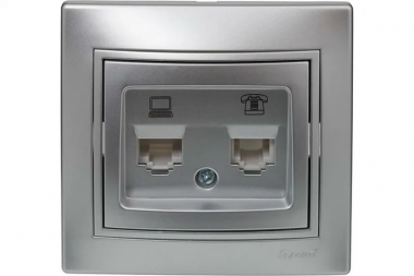 Фотография товара 'Lezard 701-1212-143 MIRA Розетка компьютер+телефон метал синий со вставкой'