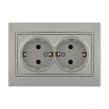 Фотография товара 'Lezard 701-1010-127B MIRA Розетка двойная с/з бакалит метал серый со вставкой'