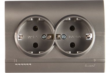 Фотография товара 'Lezard 702-2828-127B DERIY Розетка двойная с/з серебристый металлик'