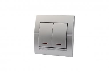 Фотография товара 'Lezard 702-2828-112 DERIY Выключатель двойной с подсветкой серебристый металлик'