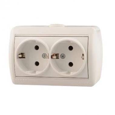 Фотография товара 'Lezard NATA Розетка двойная с заземлением закрытый корпус керамика, 710-0200-127'