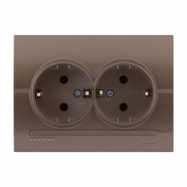 Фотография товара 'Lezard 702-3131-127BDERIY Розетка двойная с/з светло-коричневая металлик'