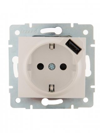 Фотография товара 'Lezard KARINA Розетка с заземлением + USB разъём, 707-3088-181'