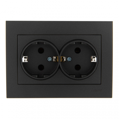 Фотография товара 'Lezard 703-4125-127 RAIN Розетка 2-я с/з керам. цв. черный графит матовый + хром'