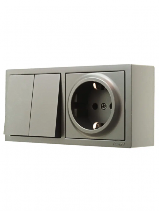 Фотография товара 'Lezard 752-3500-170BKP LETO Выключатель двойной и розетка с/з'