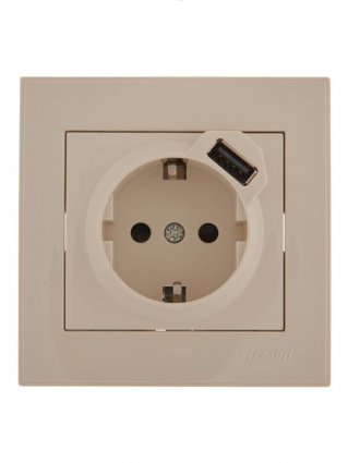 Фотография товара 'Lezard RAIN Розетка с заземлением + USB разъём, 703-0303-181'