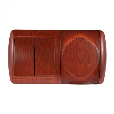 Фотография товара 'Lezard NATA Выключатель 2-х клавишный и розетка с заземлением, с крышкой, 710-0600-171'