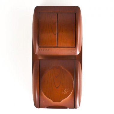 Фотография товара 'Lezard NATA Выключатель 2-х клавишный и розетка с заземлением, с крышкой, 710-0600-173'