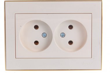 Фотография товара 'Lezard 703-0326-128 RAIN Розетка двойная б/з керамика крем с бок. вст. золото'