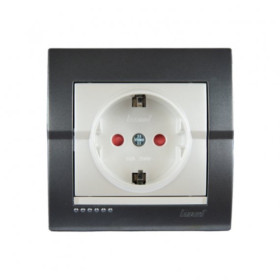 Фотография товара 'Lezard 702-2930-124B DERIY Розетка с защитой от детей темно-серая и жемч-бел. металлик'