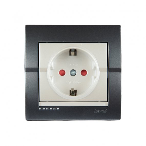 Фотография товара 'Lezard 702-2930-124 DERIY Розетка с защитой от детей керамика темно-серая и жемч-бел. металлик'