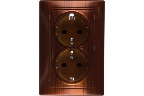 Фотография товара 'Lezard 701-0505-127 MIRA Розетка двойная с/з керамика махагон'