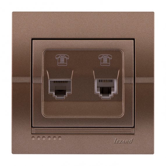 Фотография товара 'Lezard 702-3131-138 DERIY Розетка телефонная двойная евро светло-коричневая металлик'
