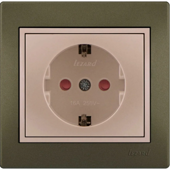Фотография товара 'Lezard 702-3130-124 DERIY Розетка с защитой от детей керамика св.-коричн. и жемч.-бел. металлик'