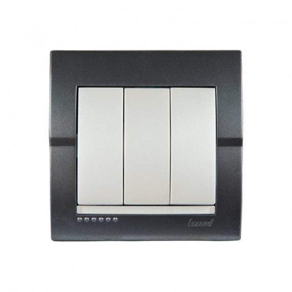 Фотография товара 'Lezard 702-2930-109DERIY Выключатель тройной темно-серый и жемчужно-белый металлик'