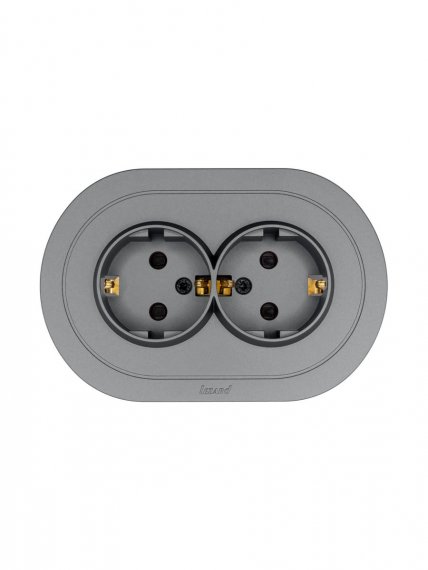 Фотография товара 'Lezard 744-7400-127BPCH OSEN Розетка двойная с защитой от детей ПБТ серый матовый круглая'