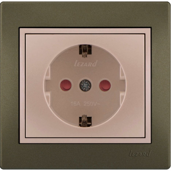 Фотография товара 'Lezard 702-3130-124B DERIY Розетка с защитой от детей св.-коричн. и жемч.-бел. металлик'
