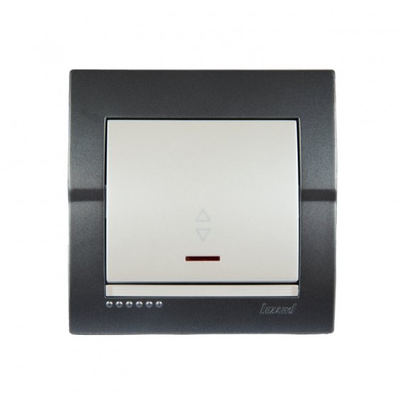 Фотография товара 'Lezard 702-2930-114DERIY Выключатель проходной с подсветкой темно-серый и жемчужно-белый'