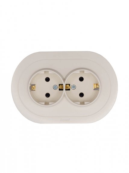 Фотография товара 'Lezard 744-9000-127BPCH OSEN Розетка двойная с защитой от детей ПБТ слоновая кость круглая'